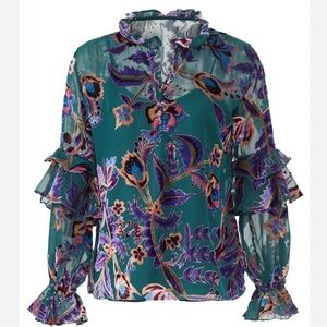 PatBo Burnout Sheer Velvet Blouse Floral Popover Preppy Boho Classy Womens XS